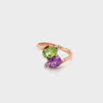 Amethyst & Peridot Gold Plated Silver Ring