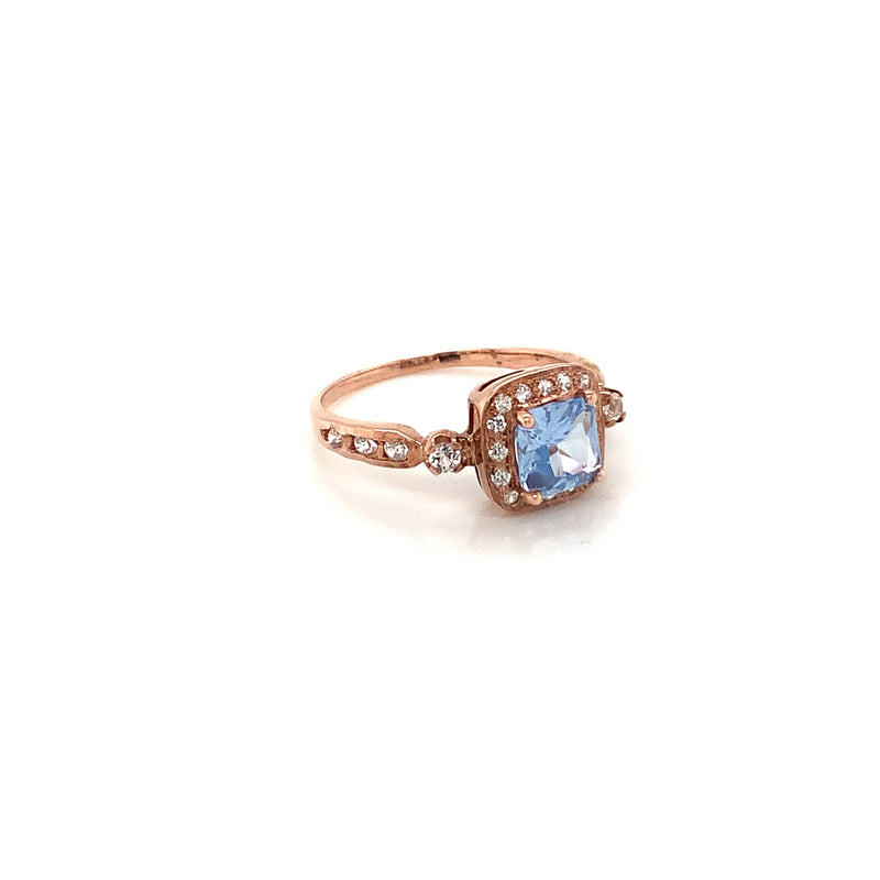 Aquamarine Set In with White Zircon Gold Plated Silver Ring