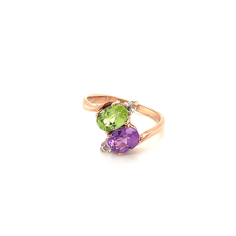 Amethyst & Peridot Gold Plated Silver Ring