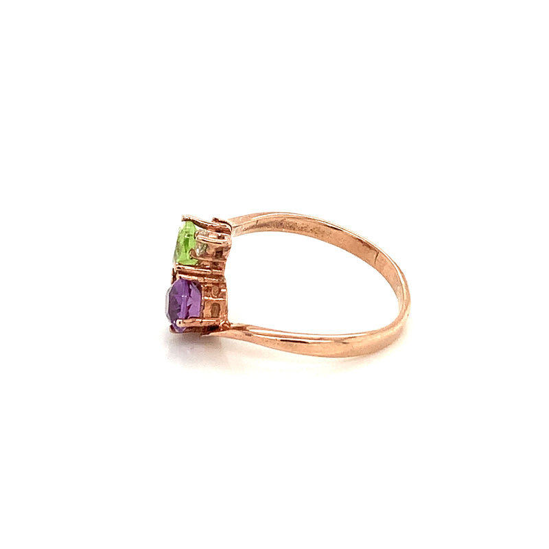 Amethyst & Peridot Gold Plated Silver Ring
