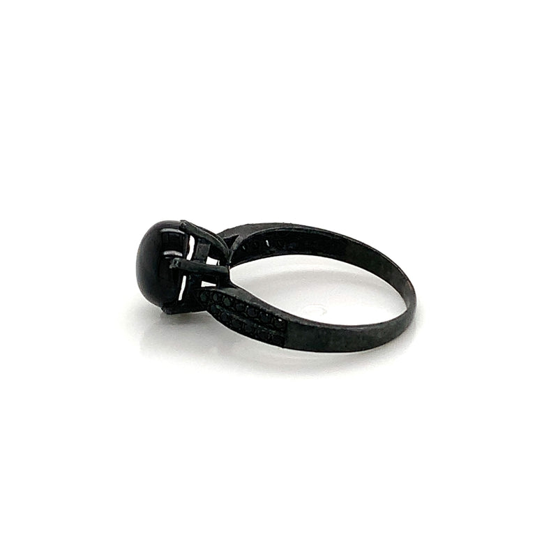 Black Spinel Silver Ring