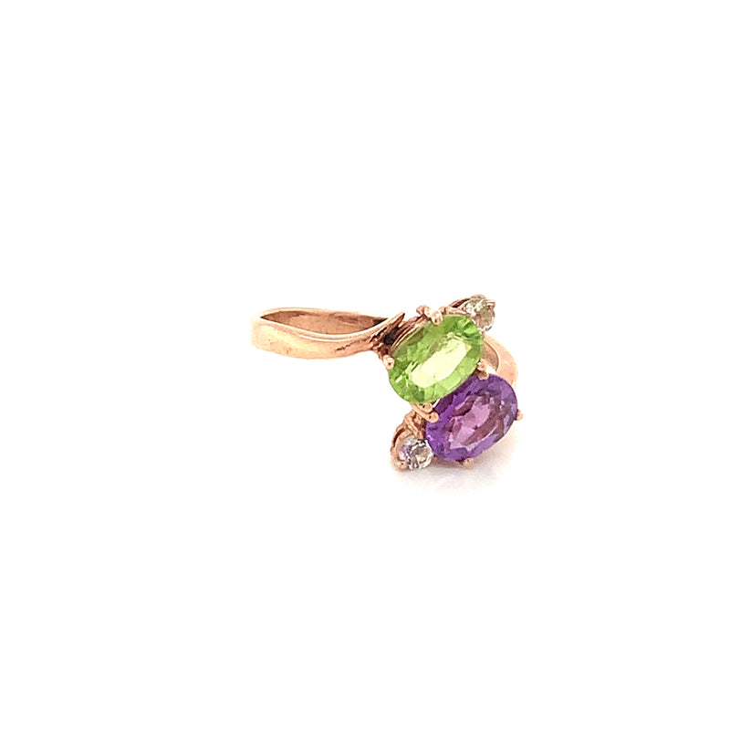 Amethyst & Peridot Gold Plated Silver Ring