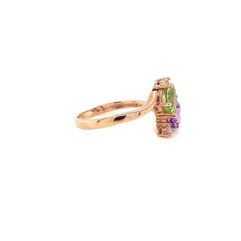 Amethyst & Peridot Gold Plated Silver Ring